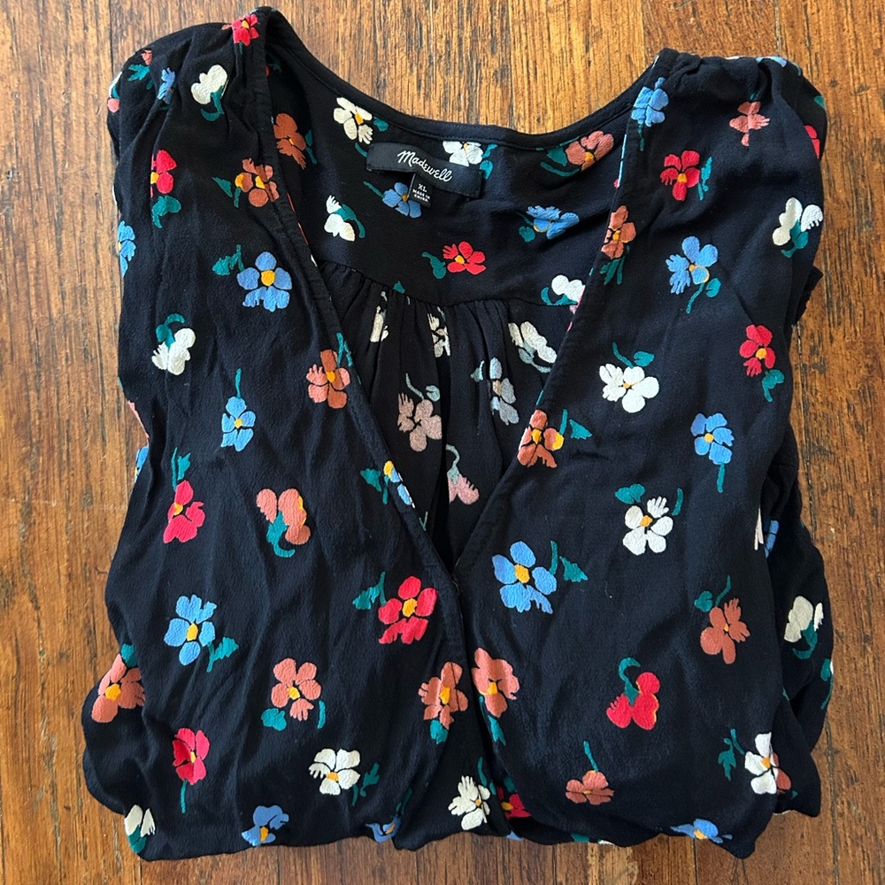 Madewell Floral Black Top